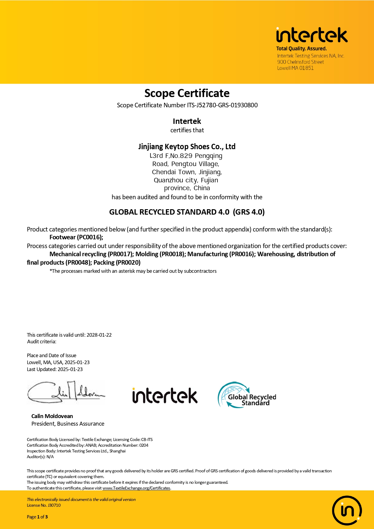 Certification GRS